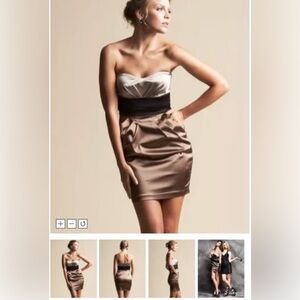 Perfect Condition- Bebe Satin Strapless Ruched Dress w/ Pockets- Gold- XS